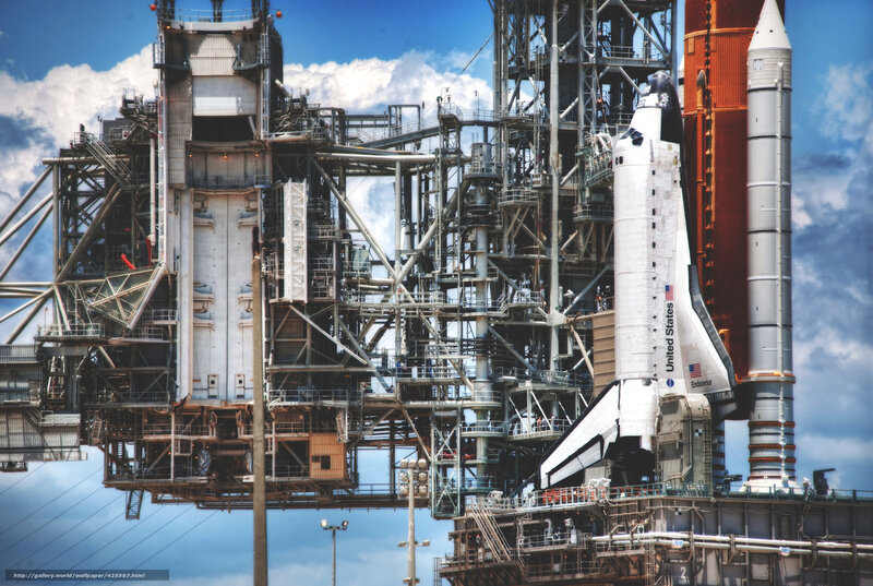 Space Shuttle on Launch Pad — Blue, Dramatic, Afternoon, Photograph, Rocket