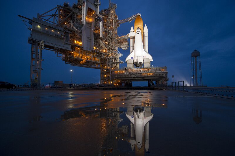 Space Shuttle on Launch Pad — Blue, Dramatic