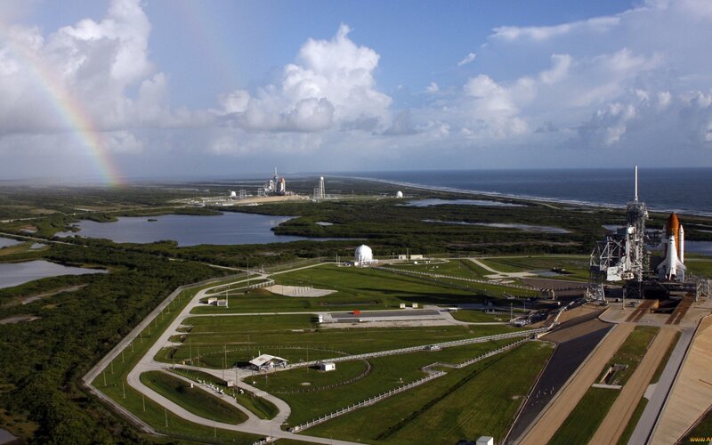 Space Shuttle on Launch Pad — Blue, Serene, Afternoon, Photograph