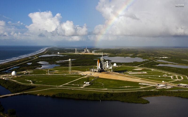 Space Shuttle on Launch Pad — Blue, Serene, Afternoon
