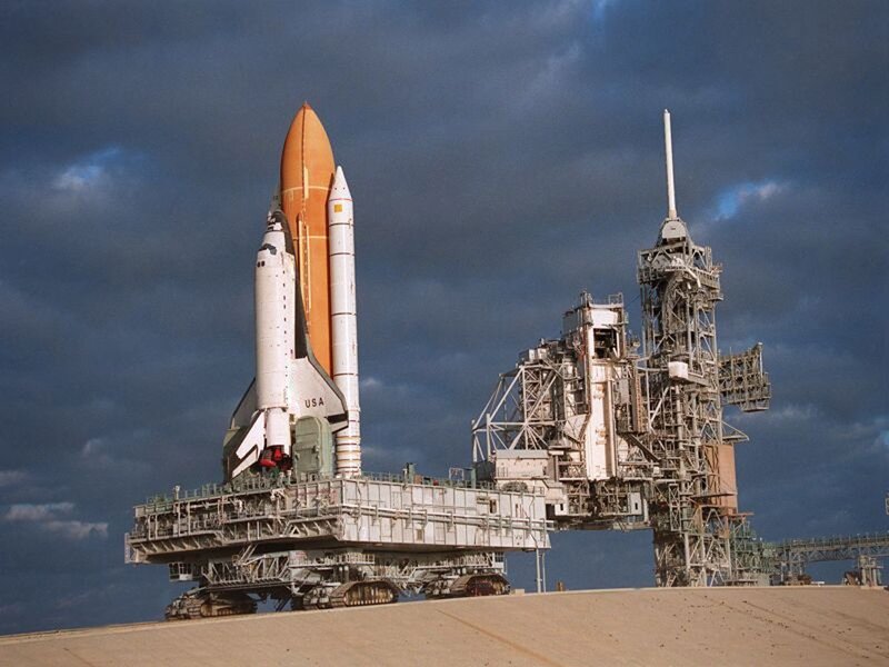 Space Shuttle on Launch Pad — Gray, Dramatic, Afternoon