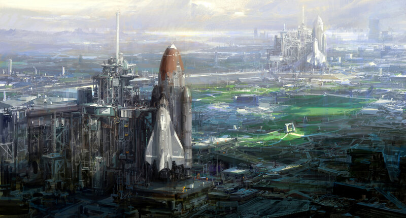 Space Shuttle on Launch Pad — Gray, Dramatic, Morning