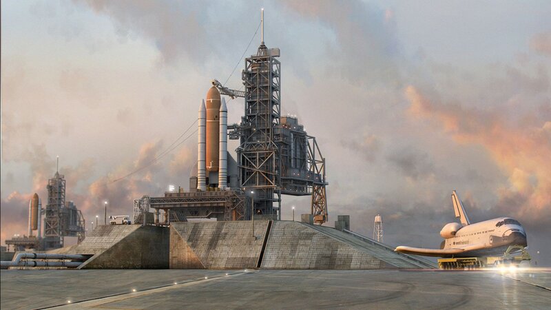 Space Shuttle on Launch Pad — Gray, Dramatic