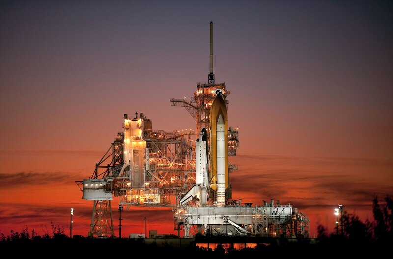 Space Shuttle on Launch Pad — Orange, Dramatic