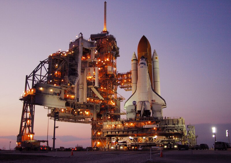 Space Shuttle on Launch Pad — Purple, Dramatic, Sunset, Photograph