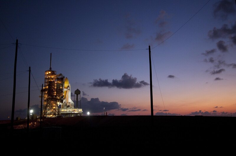 Space Shuttle on Launch Pad — Purple, Dramatic