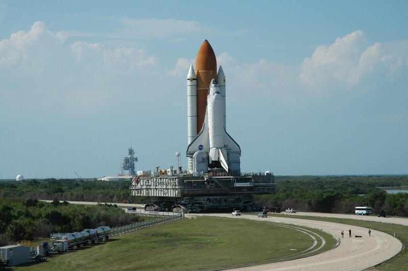 Space Shuttle on Launch Pad — White, Calm