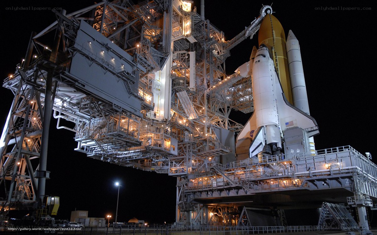 Space shuttle on launch pad
