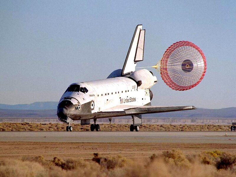 Space Shuttle on Runway — White