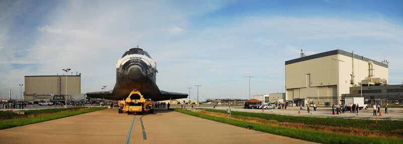 Space shuttle on transport vehicle