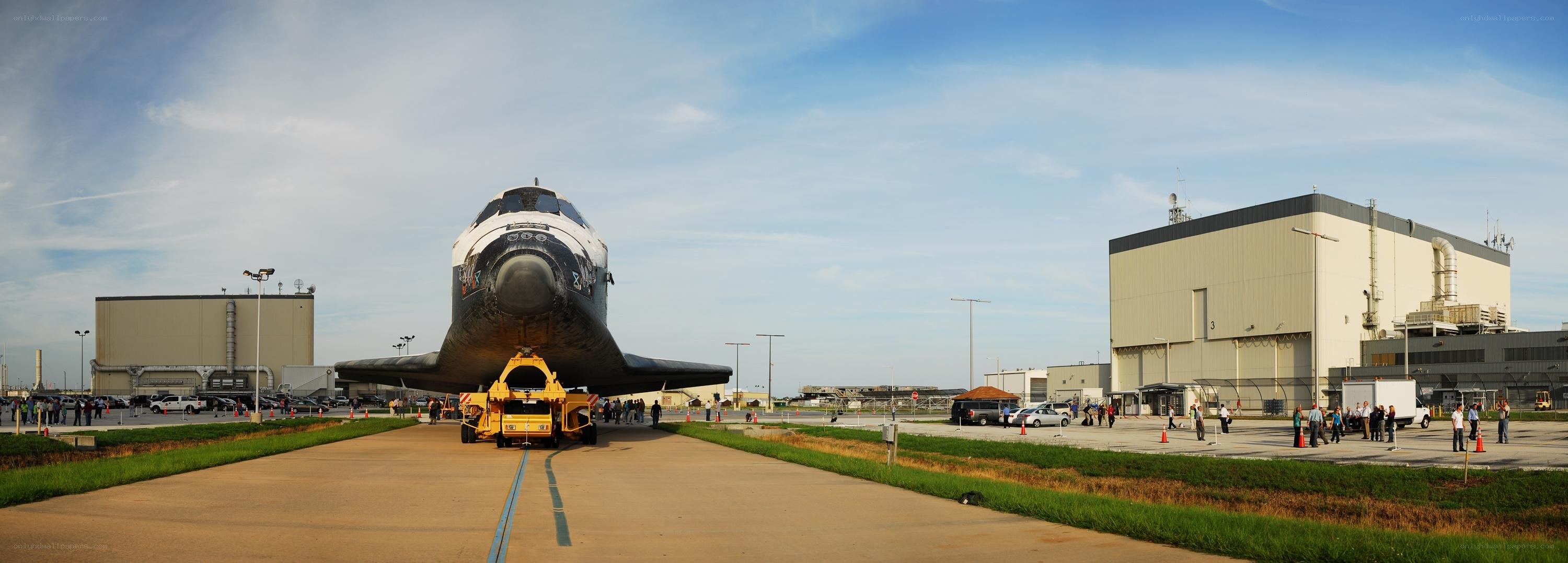 Space shuttle on transport vehicle