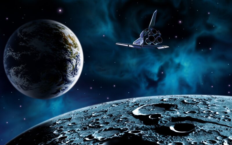 Space Shuttle Orbiting Moon