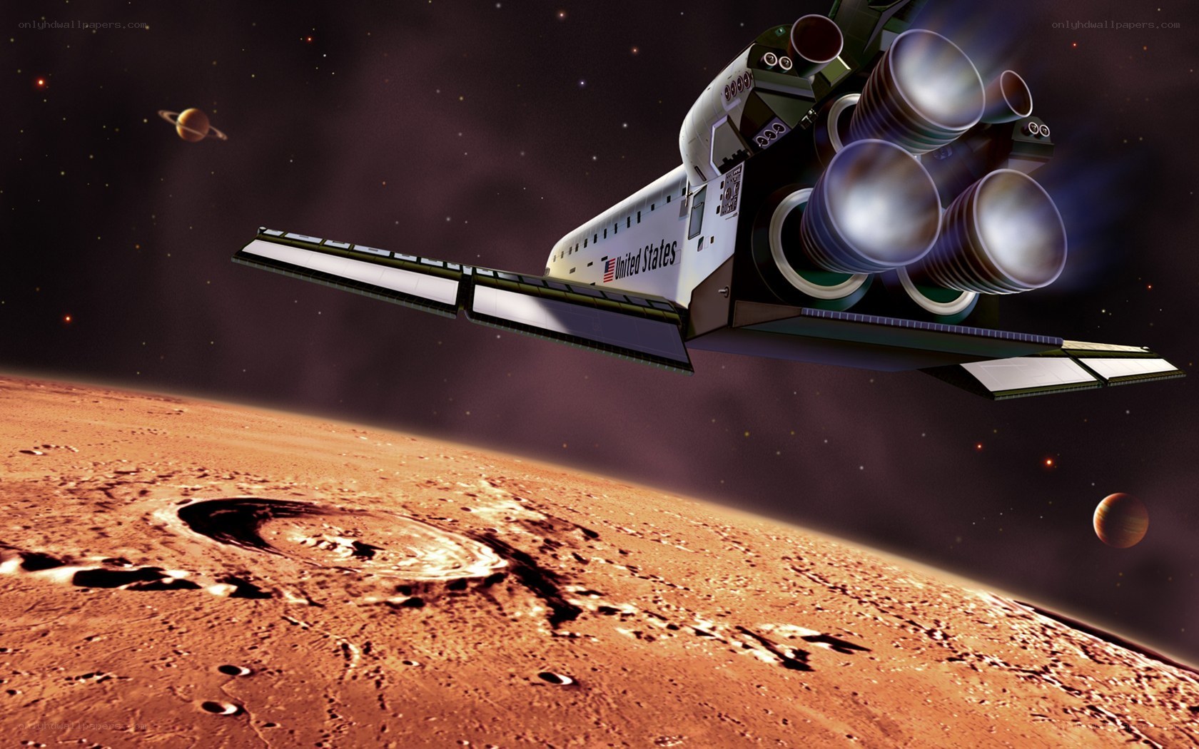 Space shuttle over Mars