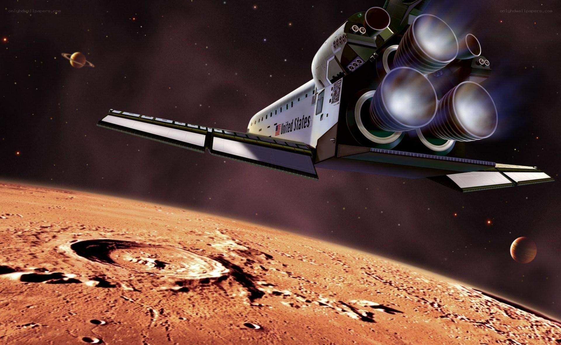 Space shuttle over Mars