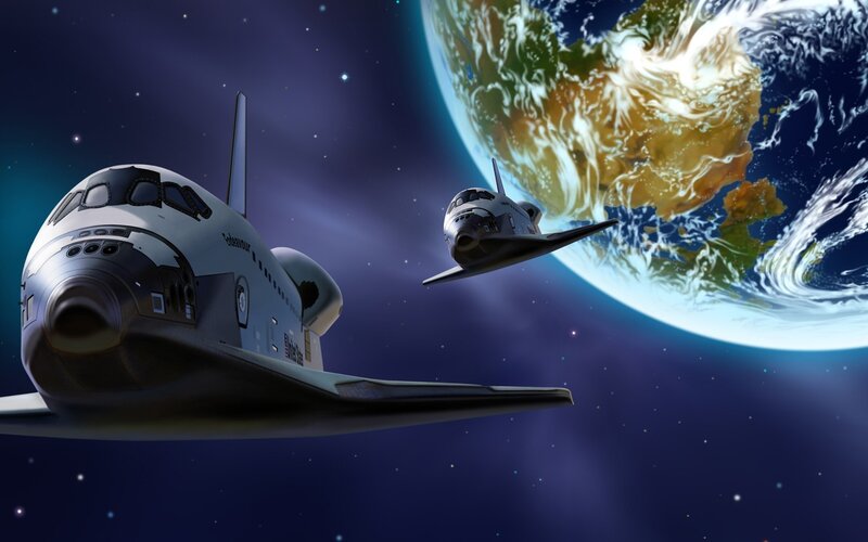 Space Shuttles in Orbit — Blue, Dramatic