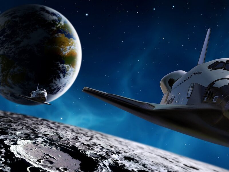 Space Shuttles in Orbit — Blue