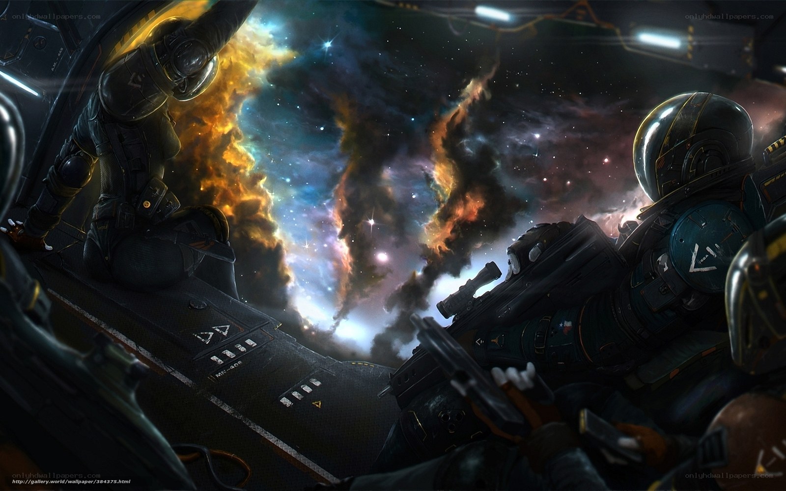 space soldiers in nebula