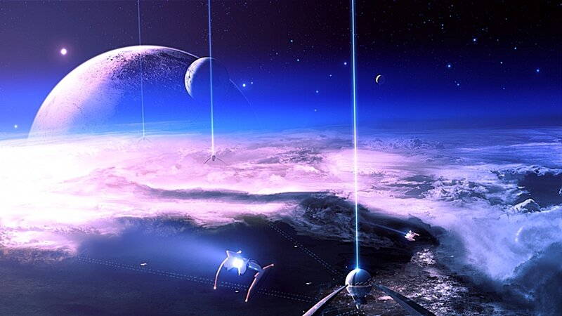 space station above alien planet