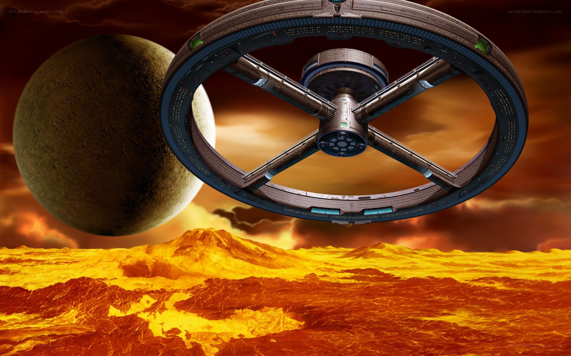 space station above alien planet