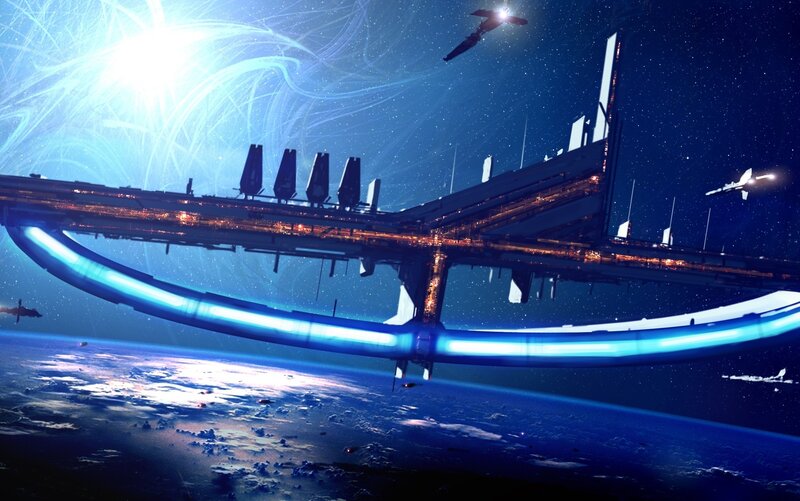 Space station above planet