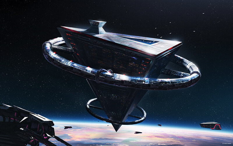 Space Station Above Planet — Black
