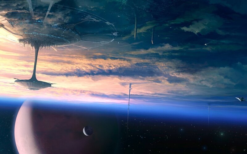 Space Station Above Planet — Blue, Dramatic, Sunset