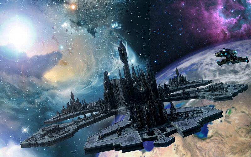 Space Station Above Planet — Blue