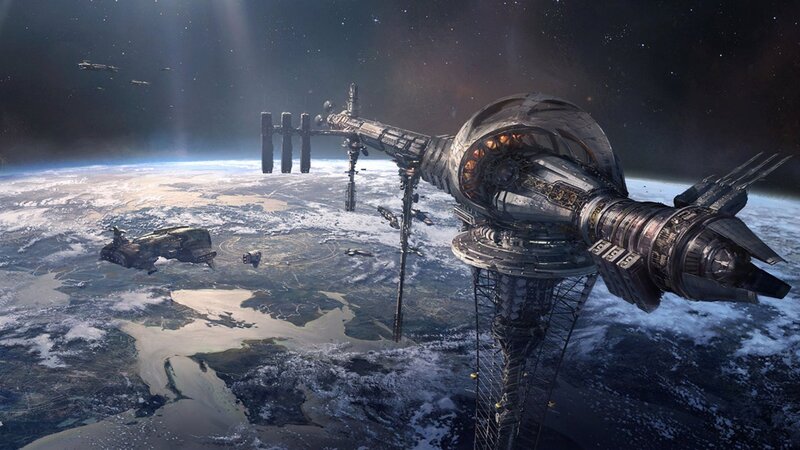 Space Station Above Planet — Gray