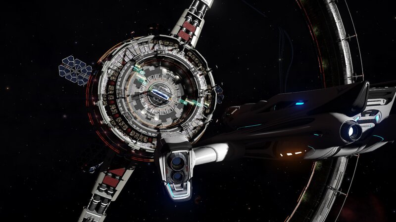Space Station and Ship — Black, Dramatic