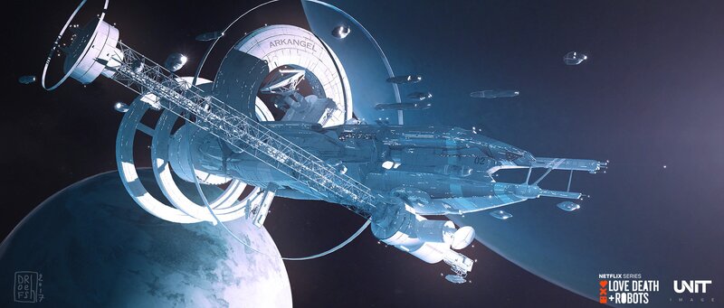 Space Station and Ship — Blue, Dramatic