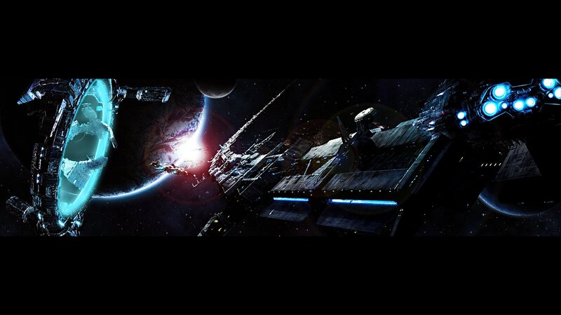 Space Station and Ships — Black, Dramatic, Night, Digital Art