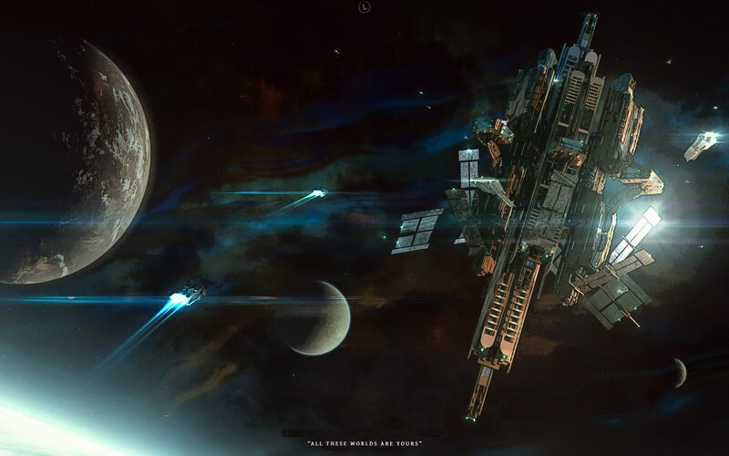 Space Station and Ships — Black, Dramatic, Night
