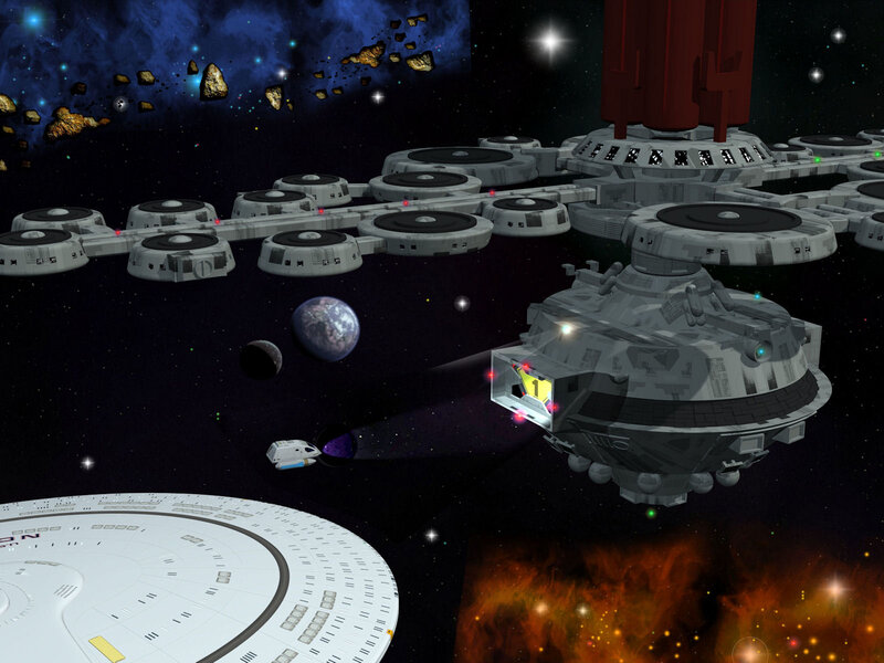 Space Station and Ships — Black, Dramatic
