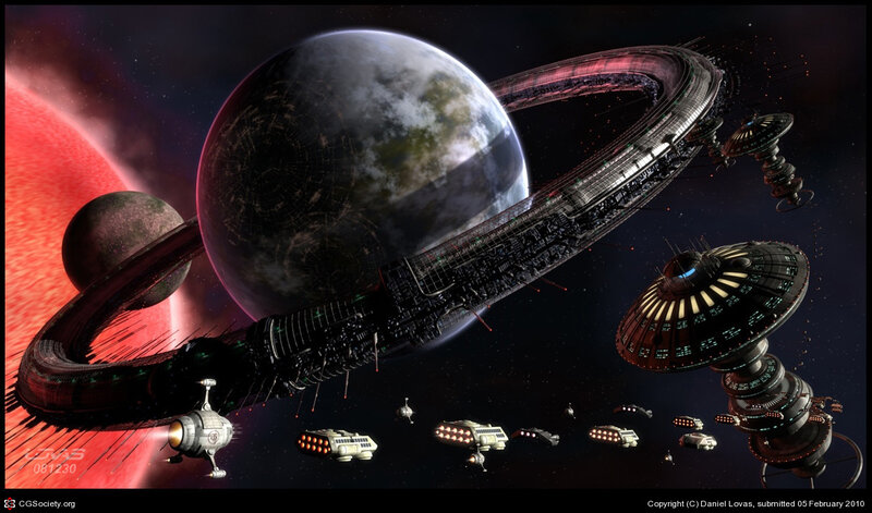 Space Station and Ships — Black