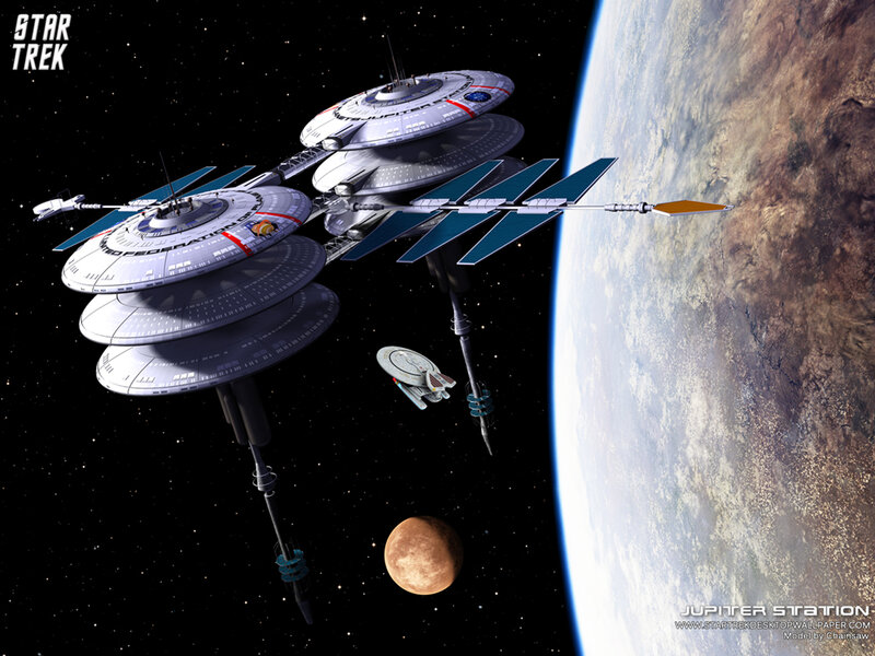 Space Station and Ships — Blue, Dramatic, Digital Art