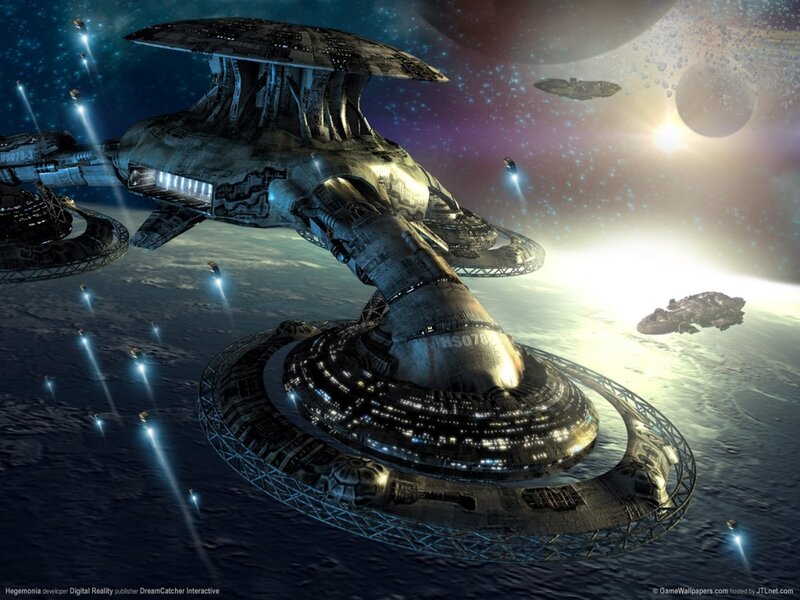 Space Station and Ships — Blue, Dramatic