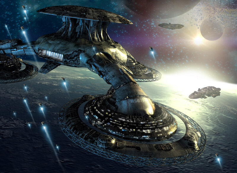 Space Station and Ships — Blue