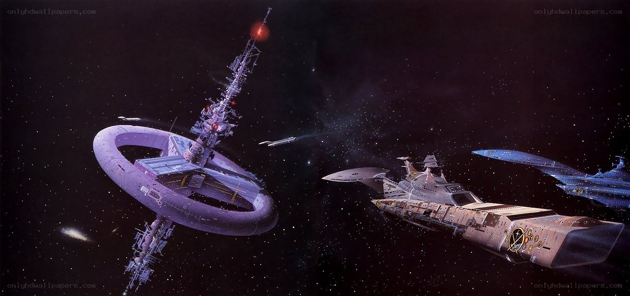 Space station and ships in orbit