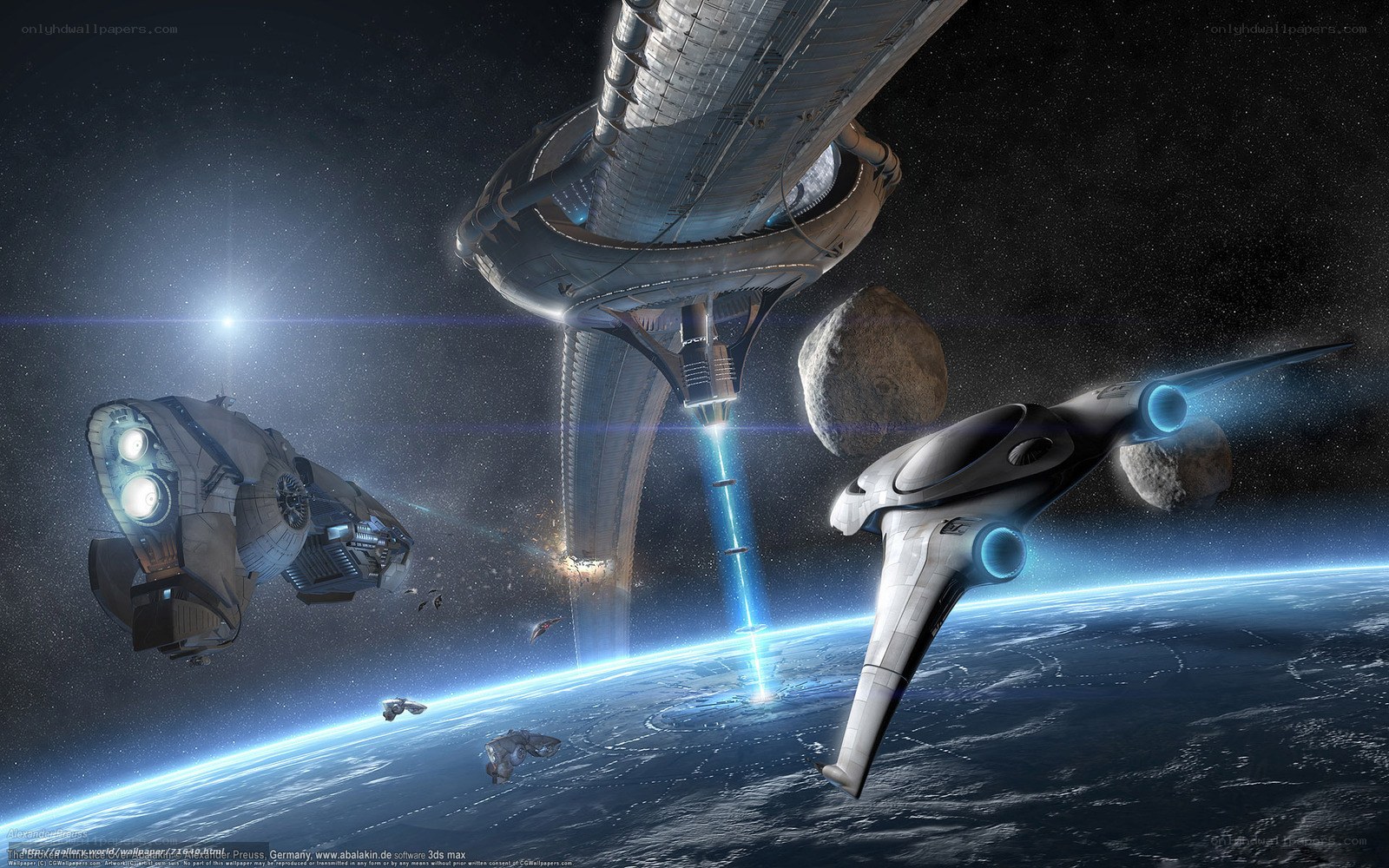 Space station and ships in orbit