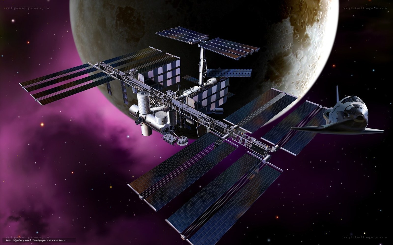 Space station and shuttle in orbit