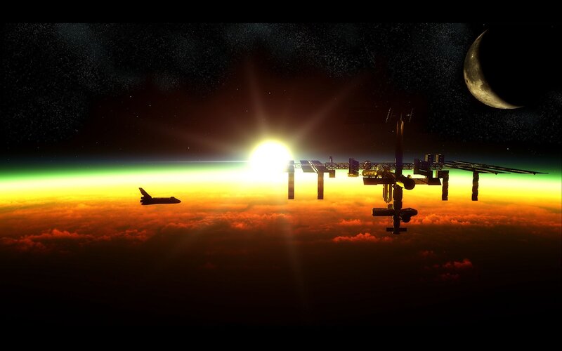 Space Station and Shuttle — Orange, Dramatic