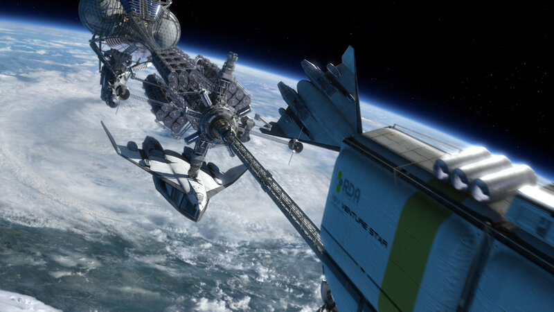 Space Station and Spacecraft — Blue, Dramatic, Digital Art, Earth, Satellite