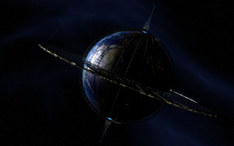 Space Station Around Planet — Black, Dramatic