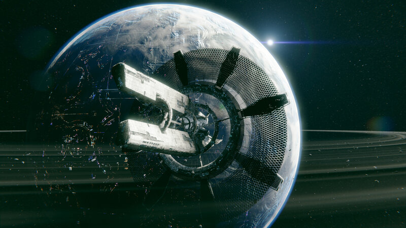 Space Station Around Planet — Blue