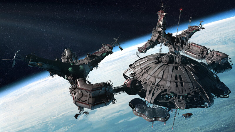 Space Station Complex — Gray, Dramatic, Digital Art
