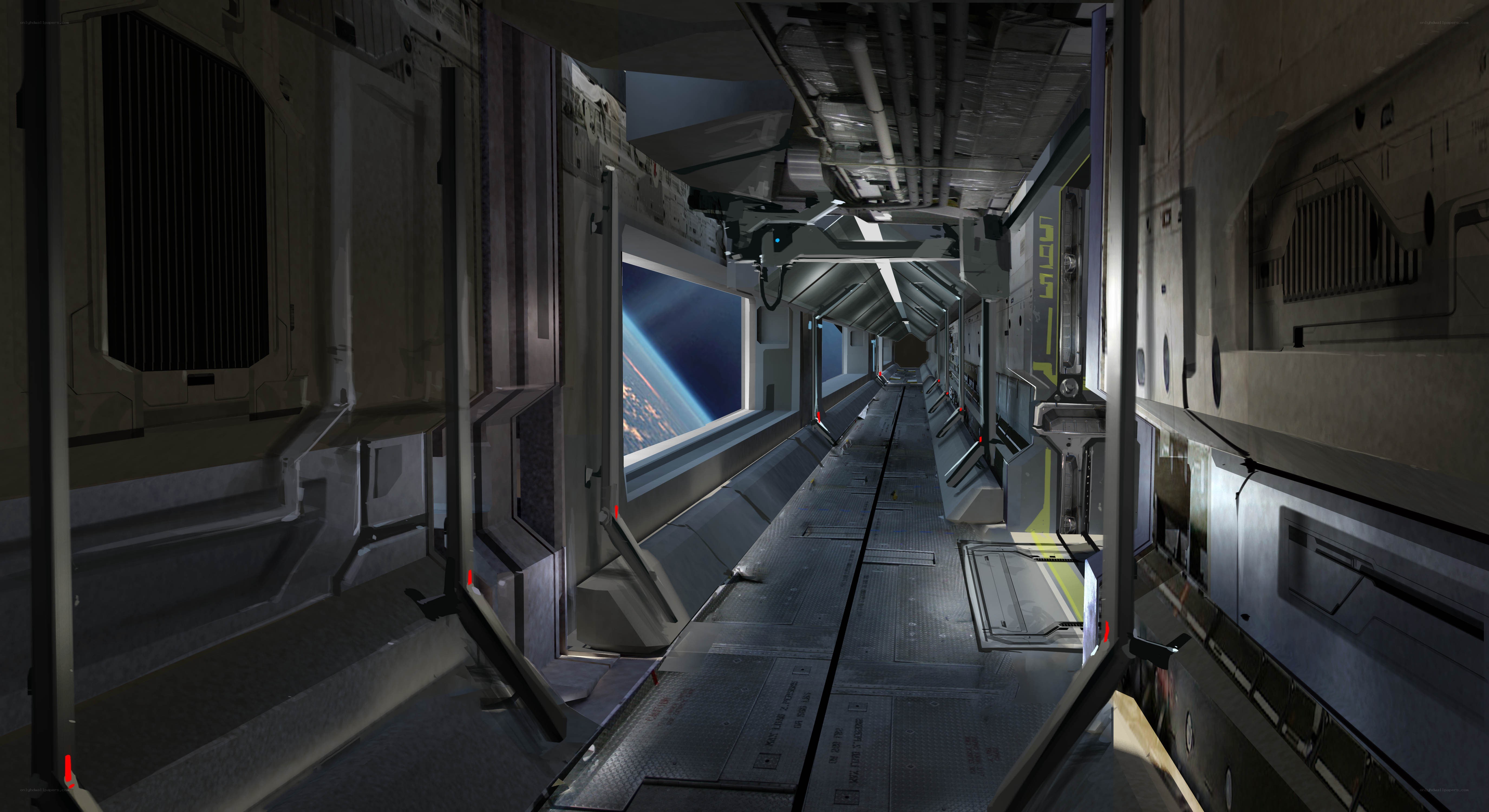 space station corridor view