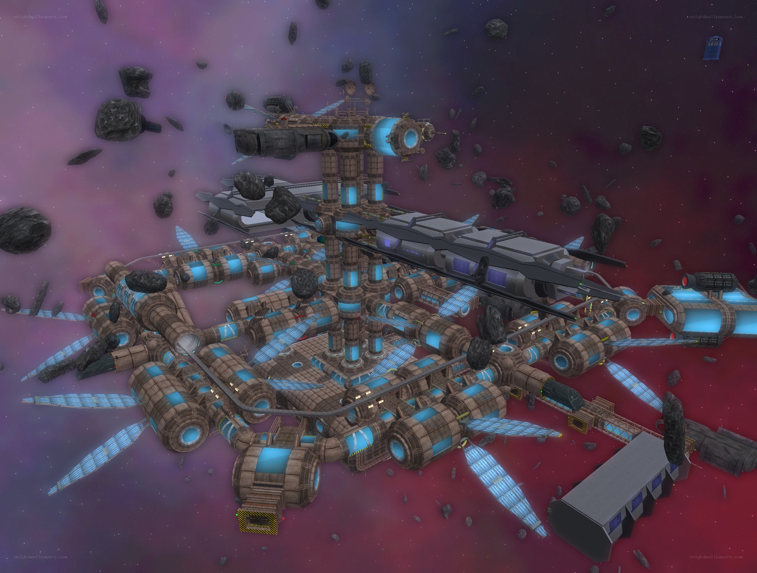 space station in asteroid field