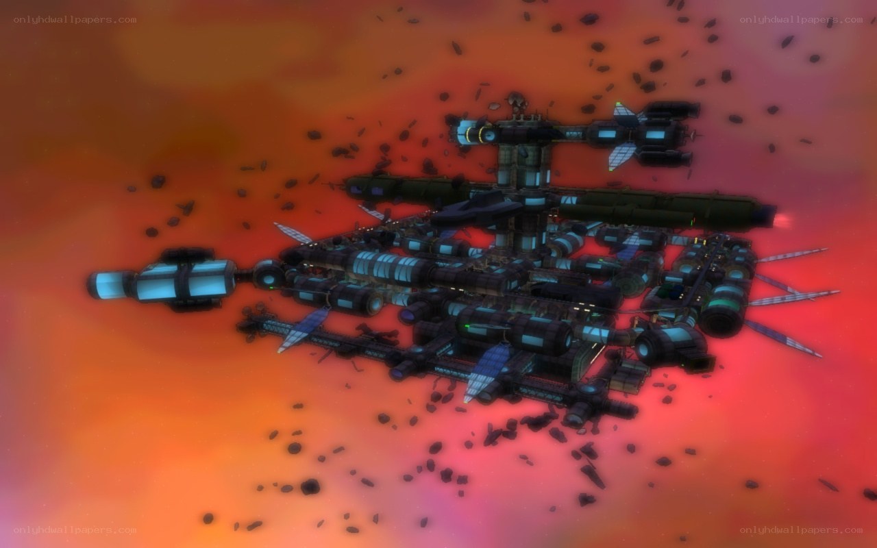 space station in asteroid field