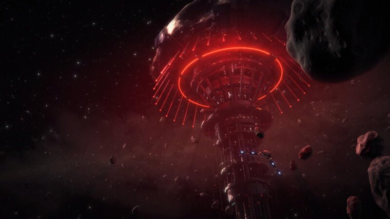Space Station in Asteroid Field — Black, Dramatic, Night, Digital Art