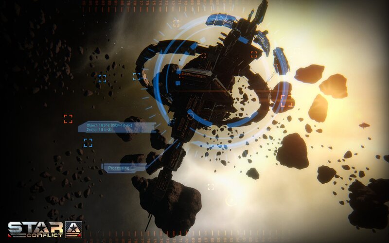 Space Station in Asteroid Field — Black, Dramatic